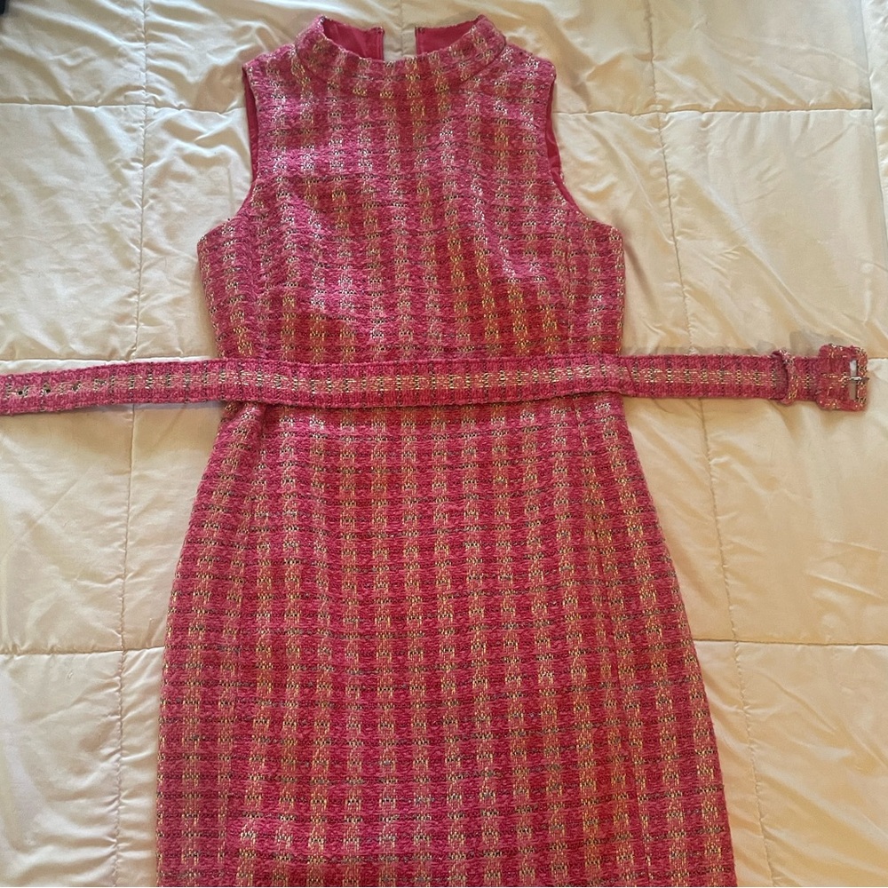 JCREW confetti tweed sleeveless belted dress